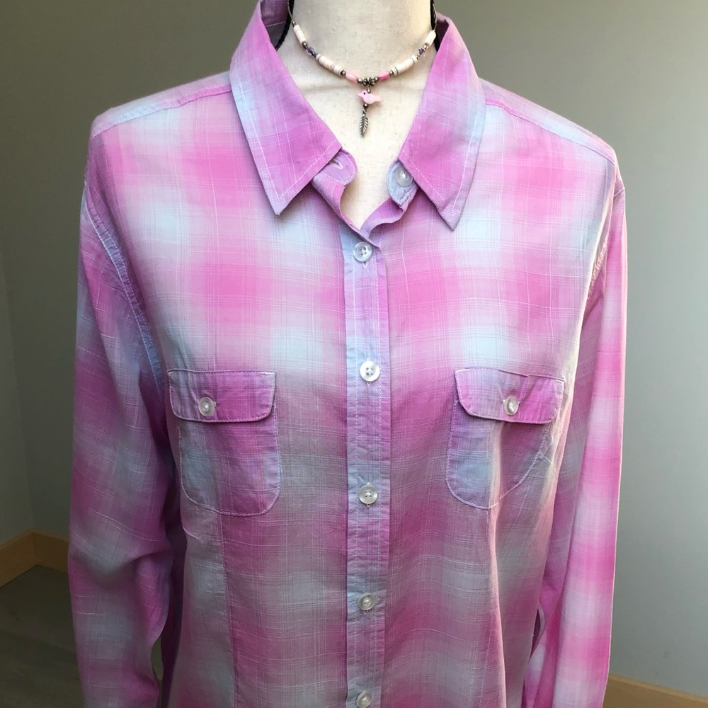 Riders by Lee Pink Plaid Button Down Western Look Long Sleeve Shirt Size XL